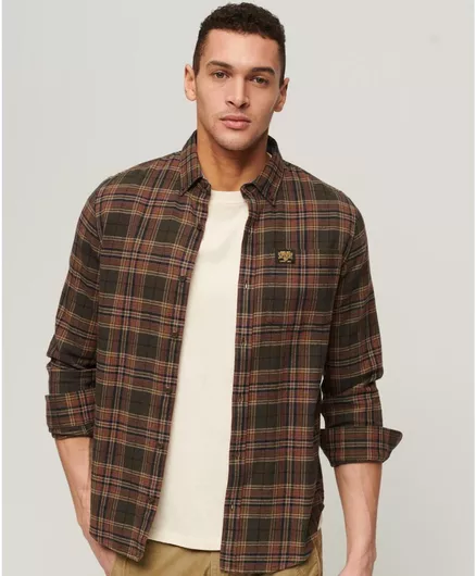 Superdry Μακρυμάνικo Πουκάμισο Καρό Χακί