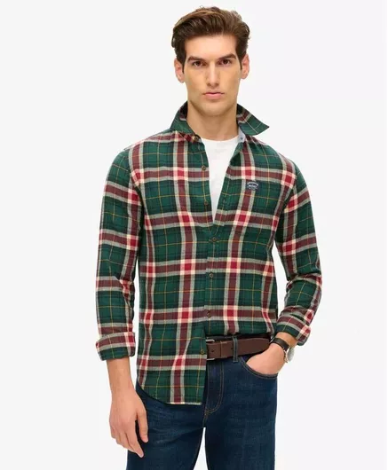 Superdry Μακρυμάνικo Βαμβακερό Πουκάμισο σε Στενή Γραμμή Καρό Πράσινο