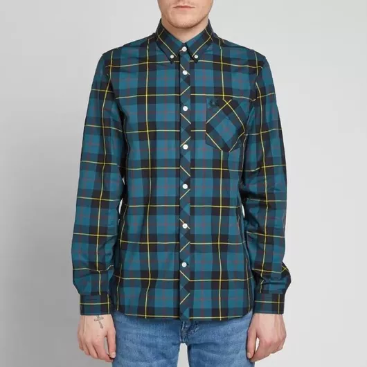 Fred Perry Μακρυμάνικo Βαμβακερό Πουκάμισο Καρό Deep Atlantic