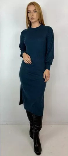 Funky Buddha Midi Φόρεμα Πλεκτό με Σκίσιμο Teal