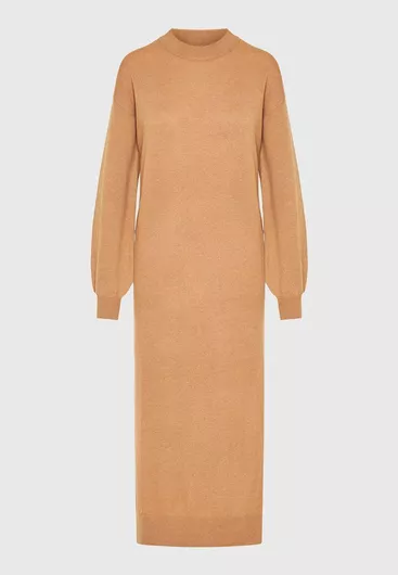 Funky Buddha Midi Φόρεμα Πλεκτό με Σκίσιμο Καφέ