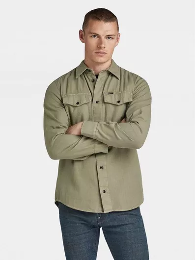 G-Star Raw Μακρυμάνικo Τζιν Πουκάμισο σε Στενή Γραμμή Πράσινο