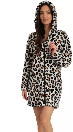 Lydia Creations Χειμερινή Γυναικεία Fleece Ρόμπα Animal Print