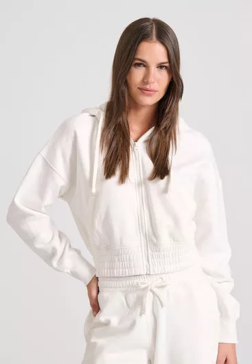 Funky Buddha Μακριά Γυναικεία Ζακέτα Φούτερ με Κουκούλα Λευκό