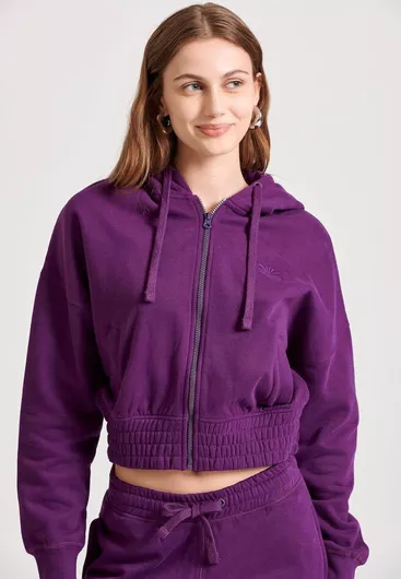 Funky Buddha Μακριά Γυναικεία Ζακέτα Φούτερ με Κουκούλα Μοβ