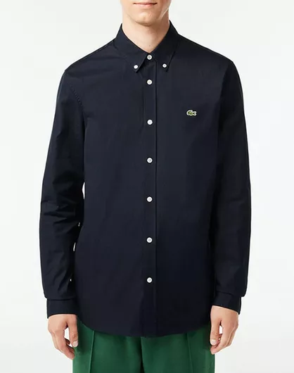 Lacoste Μακρυμάνικo Βαμβακερό Πουκάμισο σε Κανονική Γραμμή Navy Μπλε
