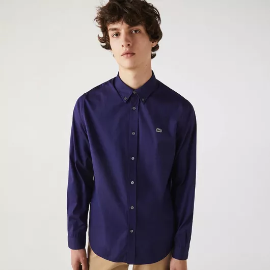 Lacoste Ανδρικό Μακρυμάνικο Βαμβακερό Πουκάμισο Regular Fit Μπλε