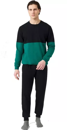 Minerva Χειμερινή Ανδρική Πιτζάμα Μαύρο-green Alpine