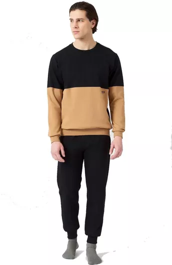 Minerva Χειμερινή Ανδρική Πιτζάμα Μαύρο-κάμελ