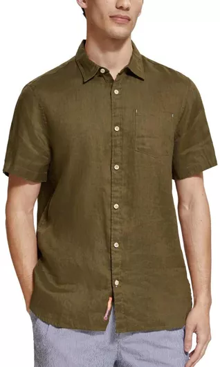 Scotch & Soda Κοντομάνικο Λινό Πουκάμισο Πράσινο