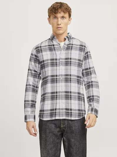 Jack & Jones Μακρυμάνικo Φανελένιο Πουκάμισο Grey