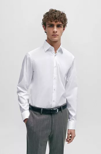 Hugo Boss Kent Μακρυμάνικo Βαμβακερό Πουκάμισο σε Κανονική Γραμμή Λευκό