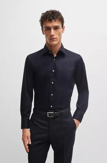 Hugo Boss Kent Μακρυμάνικo Βαμβακερό Πουκάμισο σε Κανονική Γραμμή μπλε σκούρο