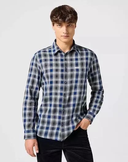 Wrangler Shirt Μακρυμάνικo Βαμβακερό Πουκάμισο σε Κανονική Γραμμή Καρό navy