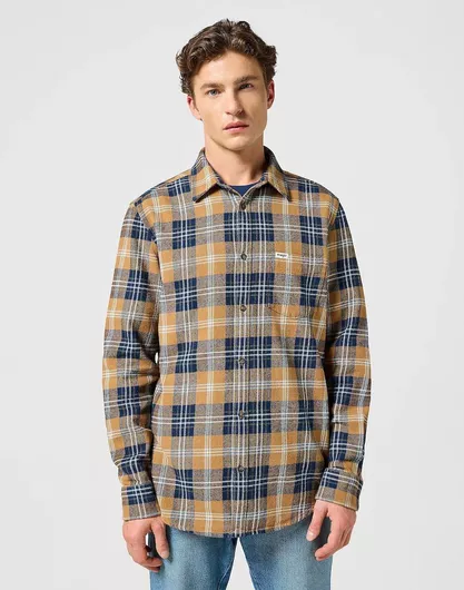 Wrangler Μακρυμάνικo Βαμβακερό Πουκάμισο σε Κανονική Γραμμή Καρό Κίτρινο