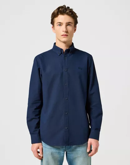 Wrangler Μακρυμάνικo Βαμβακερό Πουκάμισο σε Κανονική Γραμμή μπλε σκούρο