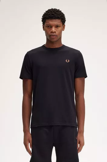 Ανδρικό T-shirts Fred Perry M1600-X56 Casual Κοντομάνικο Μαύρο / Whisky Brown