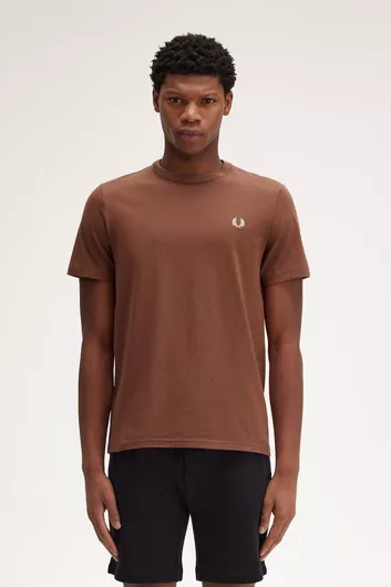 Ανδρικό T-shirts Fred Perry M1600-W52 Casual Κοντομάνικο Whisky Brown Porridge Marl