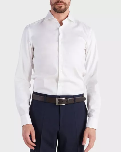 Hugo Boss Μακρυμάνικo Βαμβακερό Πουκάμισο σε Στενή Γραμμή Λευκό