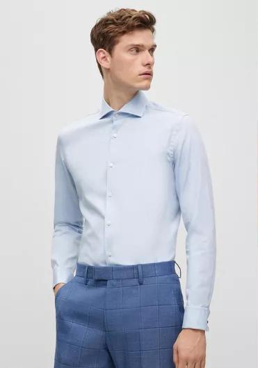 Hugo Boss Μακρυμάνικo Βαμβακερό Πουκάμισο σε Στενή Γραμμή Γαλάζιο