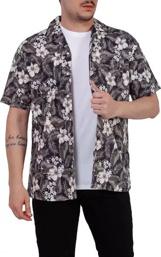 Garage Fifty5 Κοντομάνικο Βαμβακερό Πουκάμισο Floral Χακί