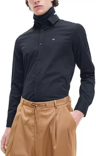 Calvin Klein Overshirt Μακρυμάνικo Πουκάμισο σε Στενή Γραμμή Μαύρο.