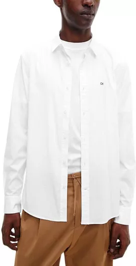 Calvin Klein Overshirt Μακρυμάνικo Πουκάμισο σε Στενή Γραμμή Λευκό