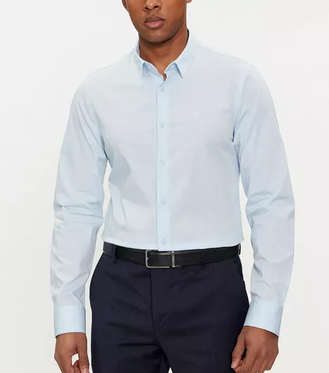 Calvin Klein Μακρυμάνικo Πουκάμισο σε Στενή Γραμμή Σιελ