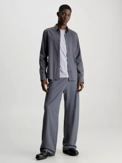 Calvin Klein Poplin Ανδρικό Πουκάμισο Μακρυμάνικο Στενή Γραμμή IRON GATE