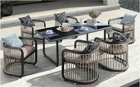 Σετ Τραπεζαρίας Εξωτερικού Χώρου με Μαξιλάρια City Dining 7τμχ Μπεζ /Ανθρακί