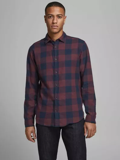 Jack & Jones Μακρυμάνικo Βαμβακερό Πουκάμισο σε Στενή Γραμμή Καρό Port Royale