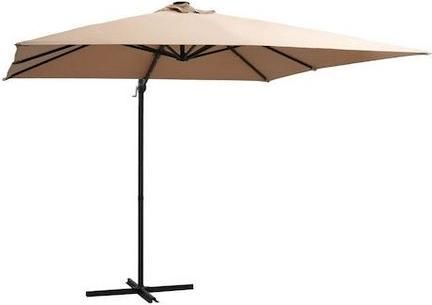 Ομπρέλα Κήπου Κρεμαστή  Επαγγελματική Τετράγωνη Μεταλλική με Βάση Στήριξης & Led Φωτισμό 2.5x2.5m Taupe