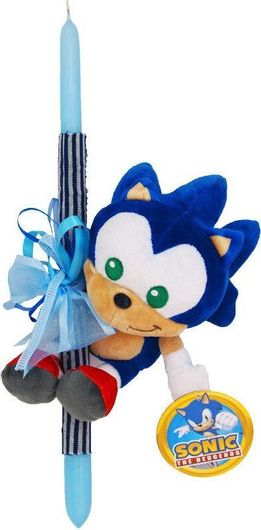 Πασχαλινή Λαμπάδα Sonic Λούτρινο Χειροποίητο Στρογγυλό 22cm
