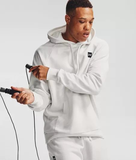 Under Armour Rival Φούτερ Fleece με Κουκούλα Λευκό