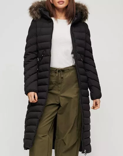 Superdry Μακρύ Γυναικείο Puffer Μπουφάν για Χειμώνα Black