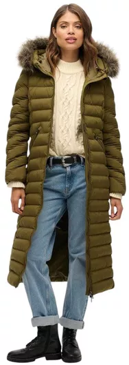 Superdry Μακρύ Γυναικείο Μπουφάν Παρκά για Χειμώνα Khaki
