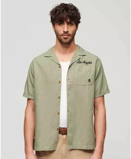 Superdry Κοντομάνικο Βαμβακερό Πουκάμισο σε Στενή Γραμμή Green