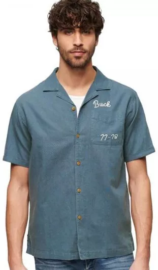Superdry D3 Ovin Vintage Κοντομάνικο Πουκάμισο σε Κανονική Γραμμή Lauren Navy