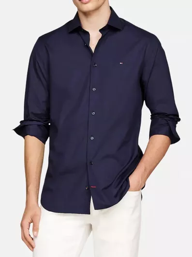 Tommy Hilfiger Μακρυμάνικo Πουκάμισο σε Στενή Γραμμή Dark Navy