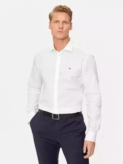 Tommy Hilfiger Μακρυμάνικo Πουκάμισο Στενή Γραμμή Λευκό