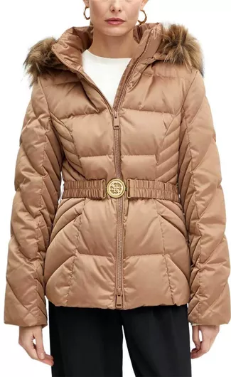 Guess Κοντό Γυναικείο Μπουφάν για Χειμώνα Wet sand