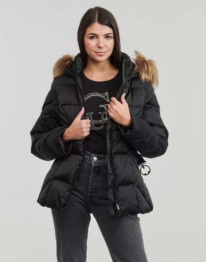Guess Κοντό Γυναικείο Μπουφάν για Χειμώνα Μαύρο