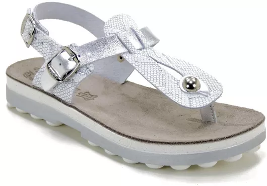 Fantasy Sandals 9005 Δερμάτινα Γυναικεία Σανδάλια Ανατομικά με Λουράκι Flatforms Ασημί