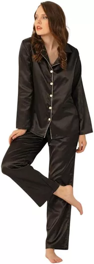 Doremi Χειμερινό Γυναικείο Σετ Πιτζάμας Σατέν Μαύρο