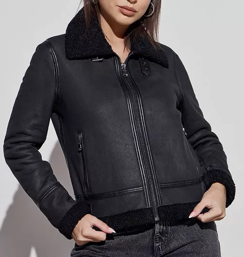 Estet Κοντό Μουτόν Γυναικείο Μπουφάν για Χειμώνα Μαύρο