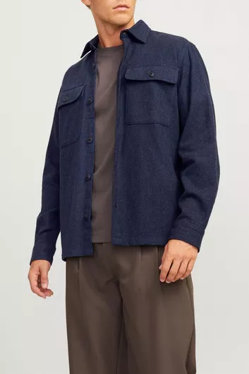 Jack & Jones Overshirt Μακρυμάνικo Βαμβακερό Πουκάμισο Μπλε Sargasso Sea