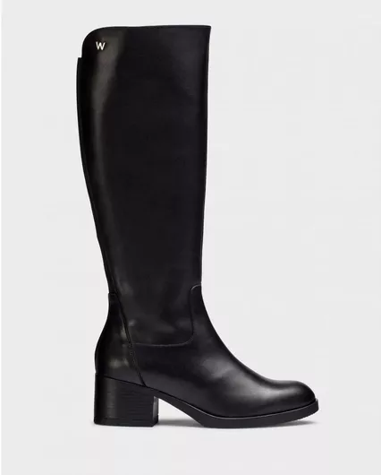 Wonders Δερμάτινες Γυναικείες Μπότες Μαύρο