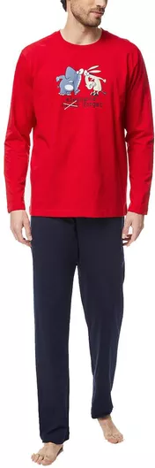 Minerva Χειμερινή Ανδρική Πιτζάμα Βαμβακερή Κόκκινο