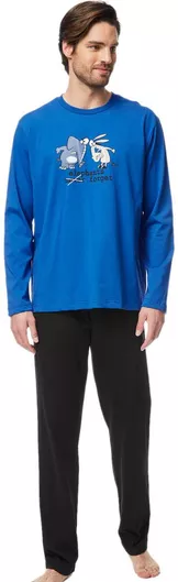 Minerva Χειμερινή Ανδρική Πιτζάμα Βαμβακερή Μπλε