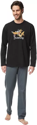 Minerva Χειμερινή Ανδρική Πιτζάμα Βαμβακερή Μαύρο